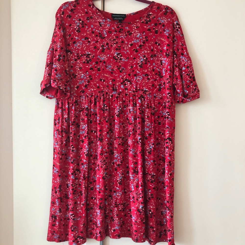 Floral Red Mini Smock Dress